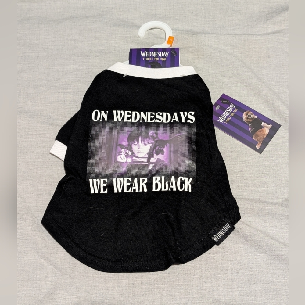NWT, Wednesday Adams Black Tee For Dogs Or Cats, Size Small
